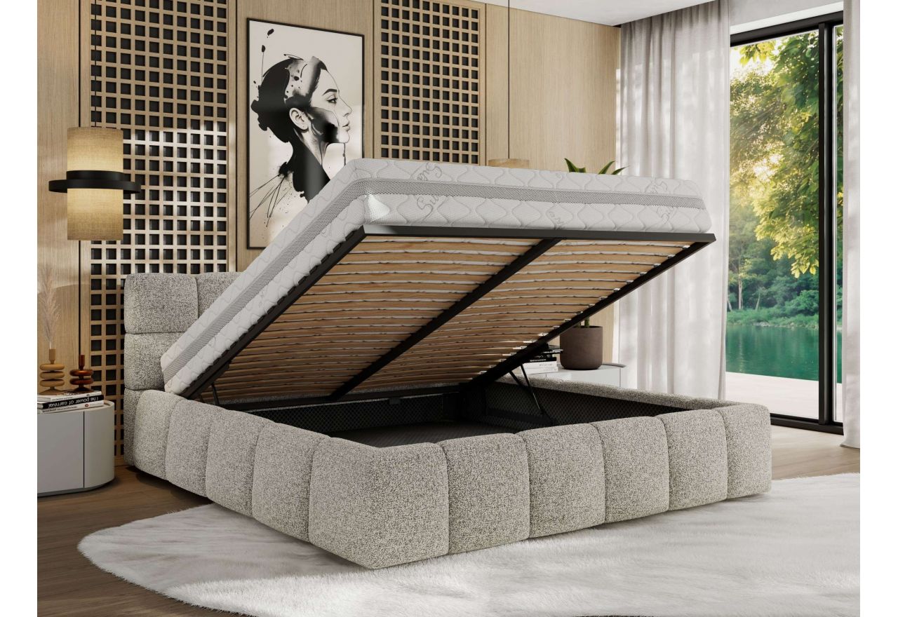 Łóżko tapicerowane NIRA CLASSIC 160x200 - materac multipocket - jasnoszary, struktura
