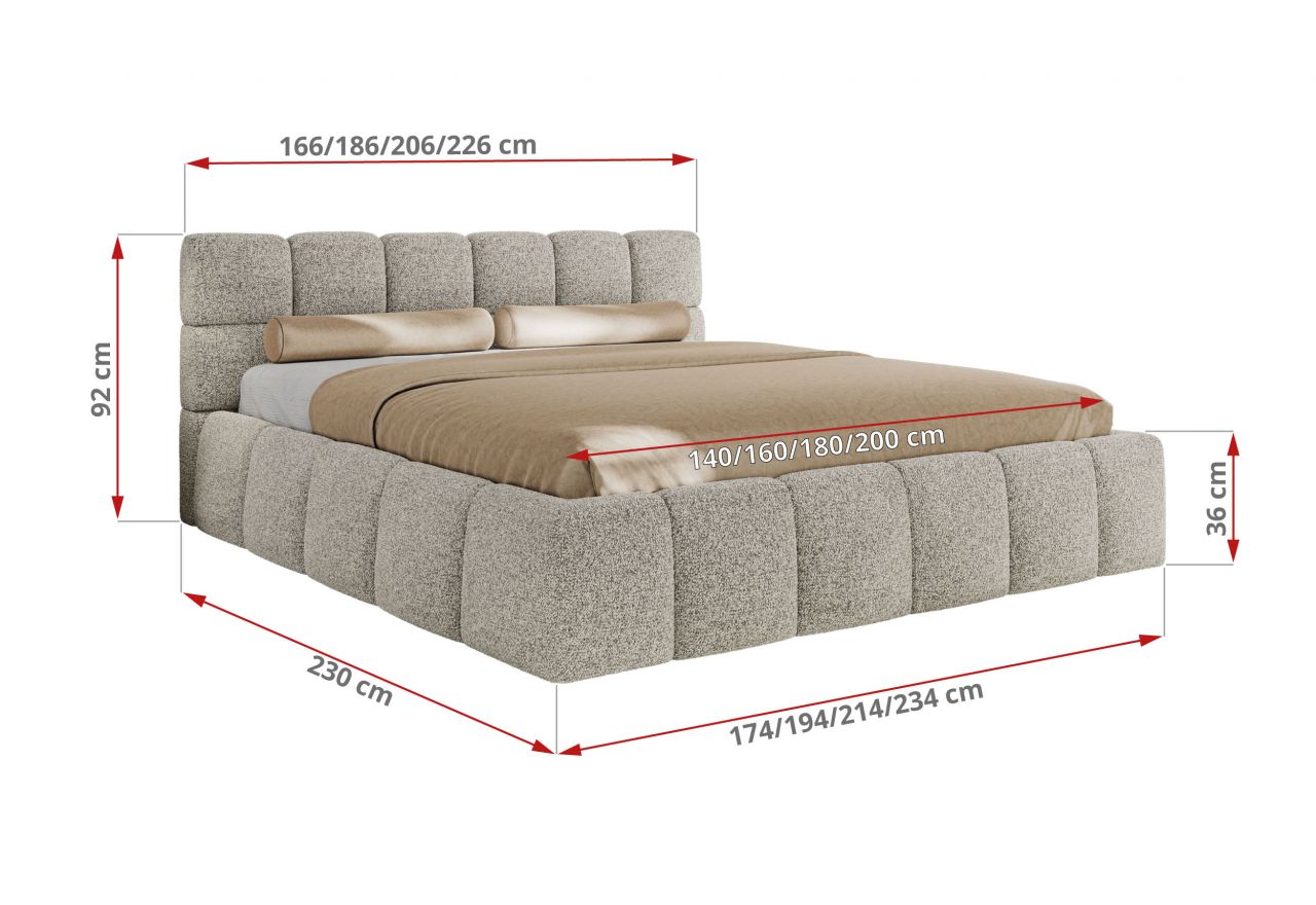 Łóżko tapicerowane NIRA CLASSIC 160x200 - materac multipocket - jasnoszary, struktura