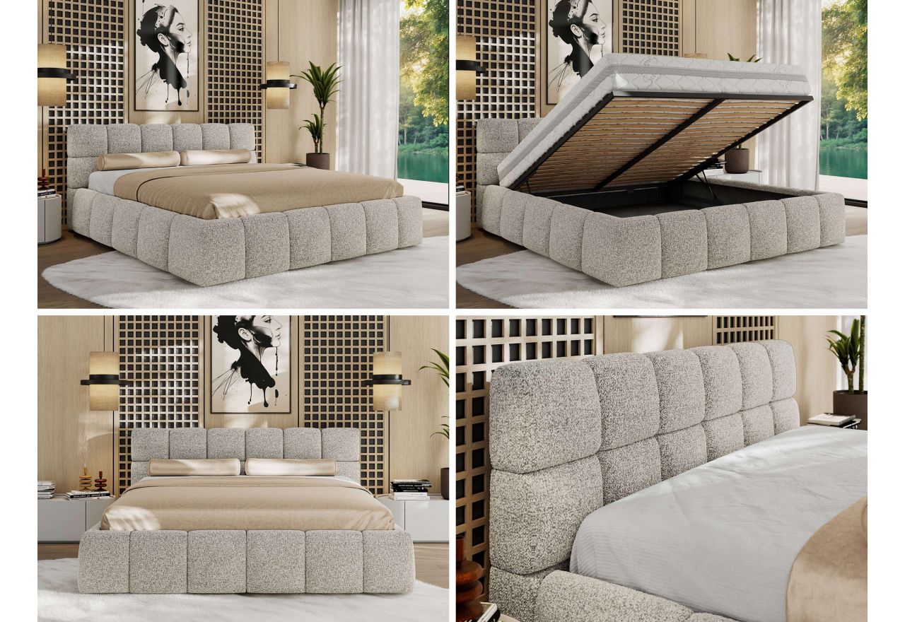 Łóżko tapicerowane NIRA CLASSIC 180x200 - materac multipocket - jasnoszary, struktura
