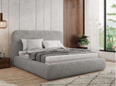 Łóżko tapicerowane BENEA CLASSIC 160x200 - materac piankowy - jasnoszary, plusz