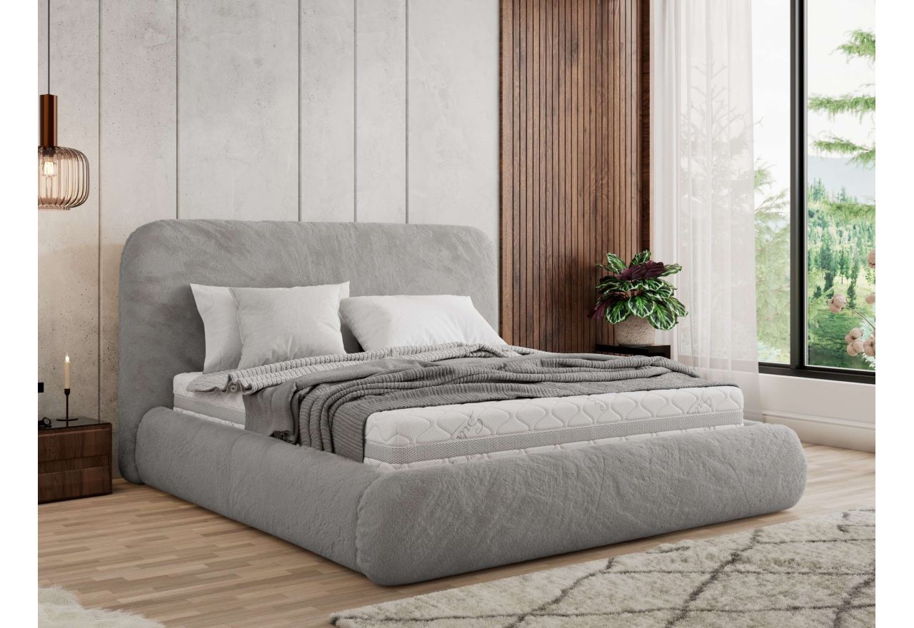 Łóżko tapicerowane BENEA CLASSIC 200x200 - materac piankowy - jasnoszary, plusz