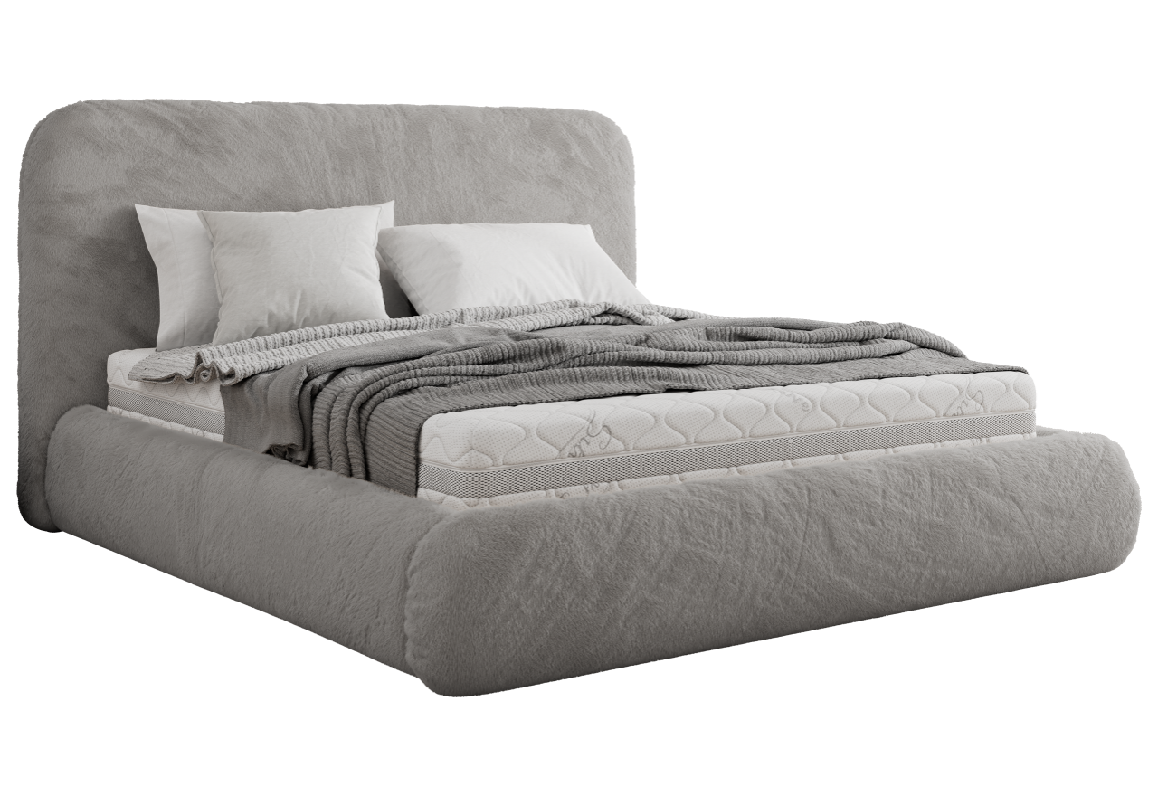Łóżko tapicerowane BENEA CLASSIC 180x200 - materac pocket - jasnoszary, plusz