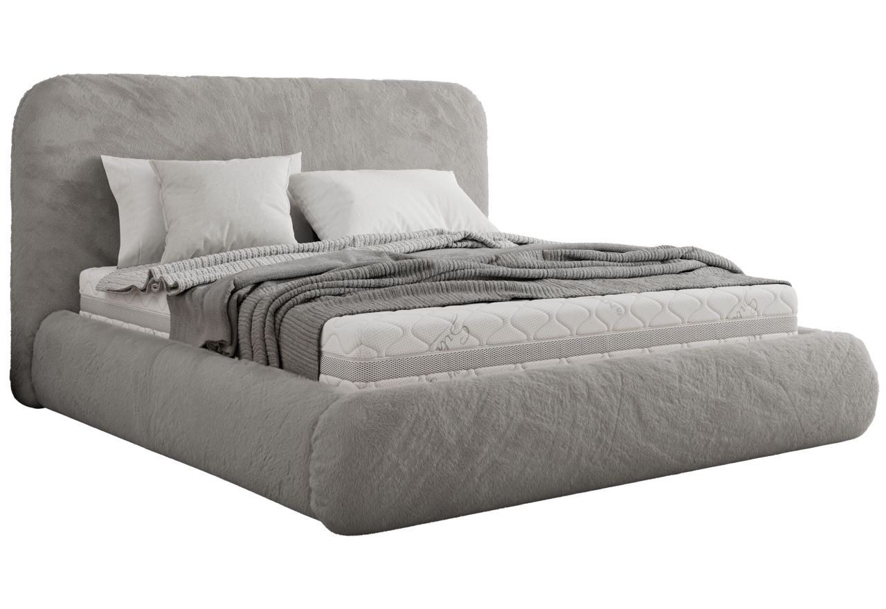 Łóżko tapicerowane BENEA CLASSIC 140x200 - materac multipocket - jasnoszary, plusz