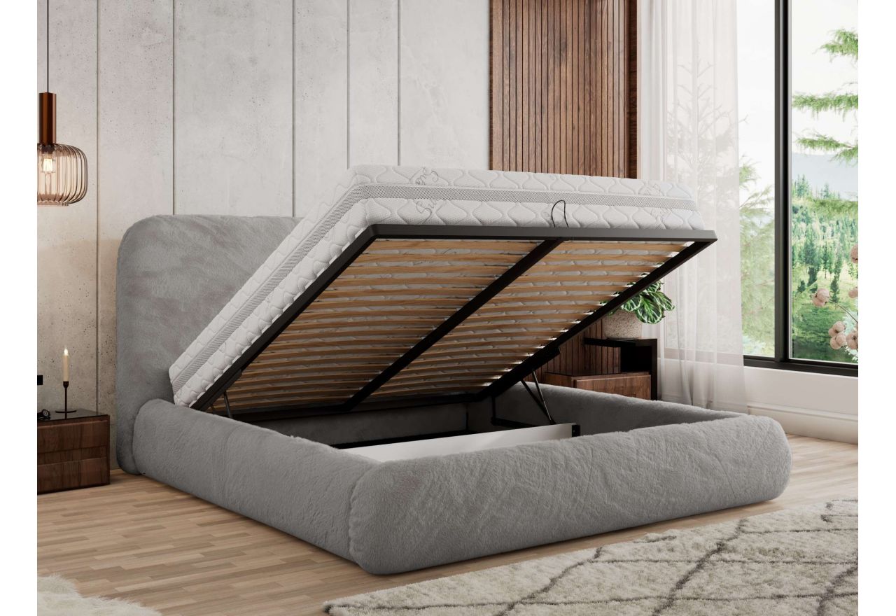 Łóżko tapicerowane BENEA CLASSIC 200x200 - materac multipocket - jasnoszary, plusz
