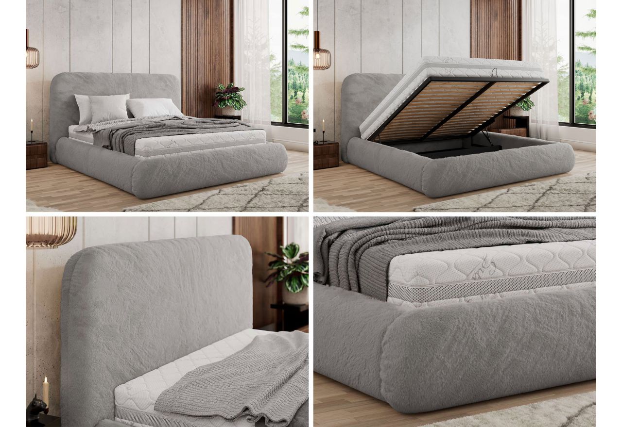 Łóżko tapicerowane BENEA CLASSIC 200x200 - materac multipocket - jasnoszary, plusz