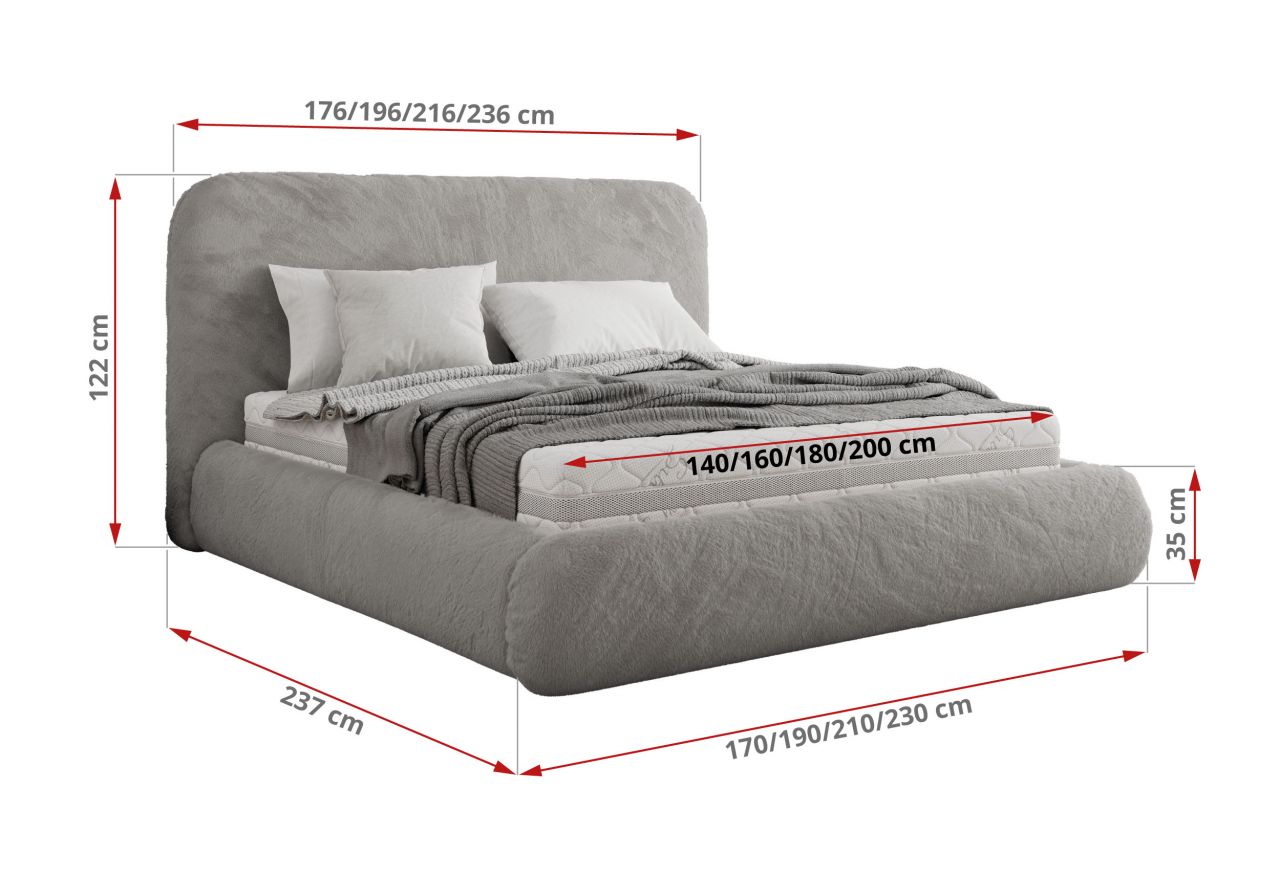 Łóżko tapicerowane BENEA CLASSIC 200x200 - materac multipocket - jasnoszary, plusz