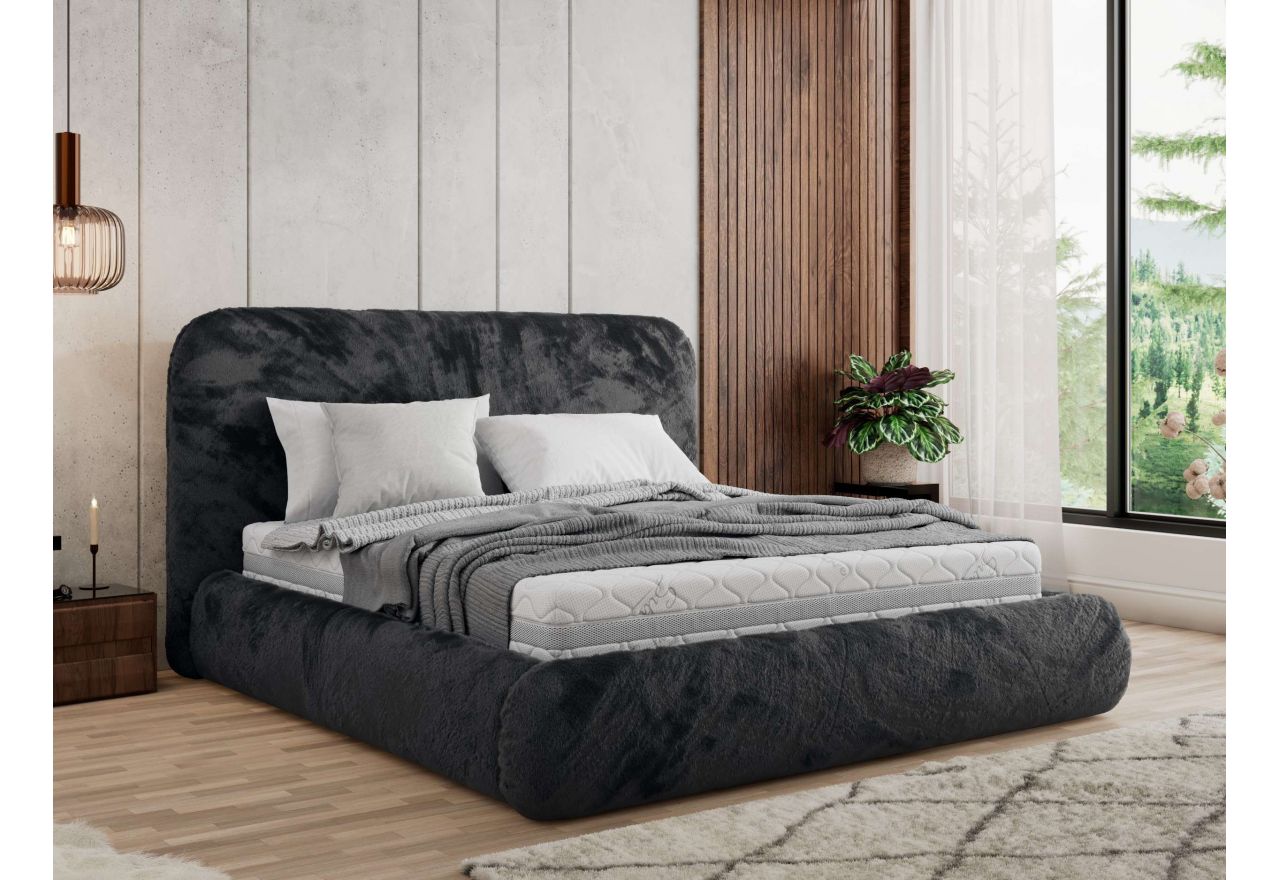 Łóżko tapicerowane BENEA CLASSIC 180x200 - materac piankowy - ciemnoszary, plusz