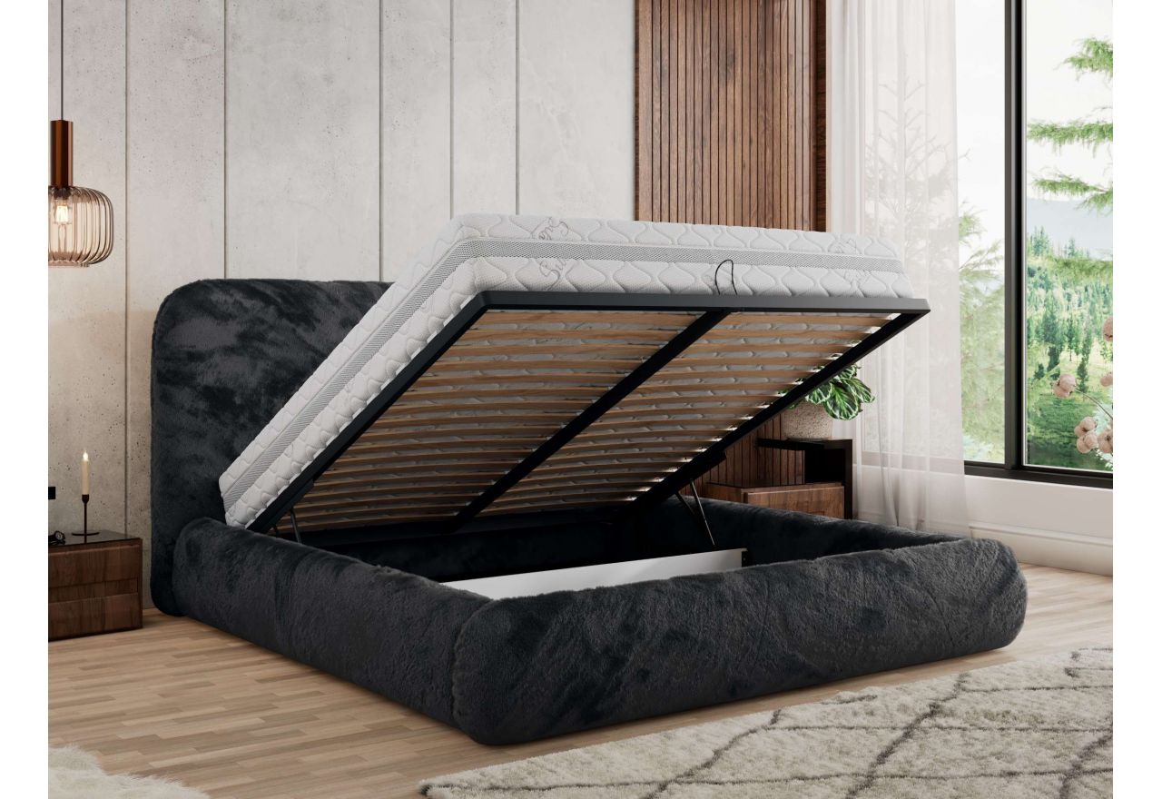 Łóżko tapicerowane BENEA CLASSIC 180x200 - materac piankowy - ciemnoszary, plusz