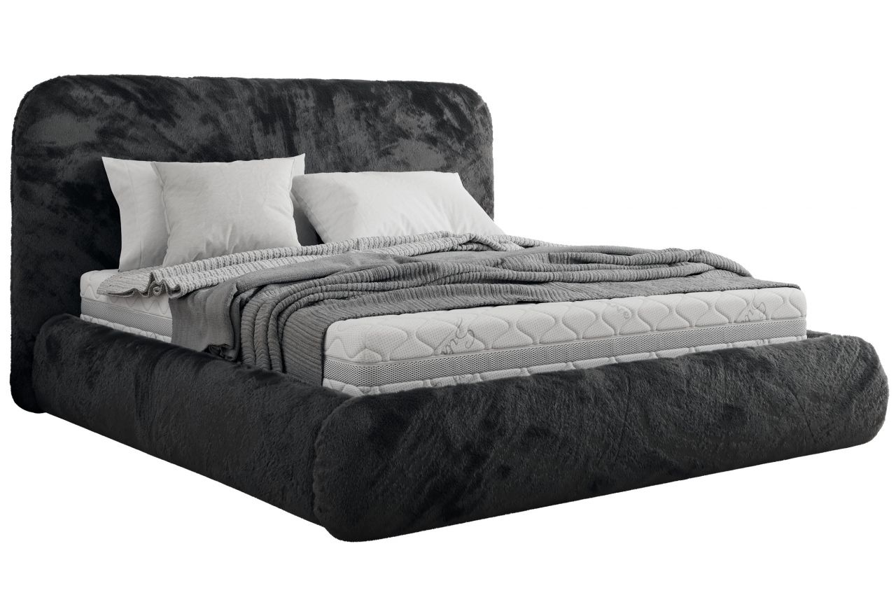 Łóżko tapicerowane BENEA CLASSIC 140x200 - materac multipocket - ciemnoszary, plusz