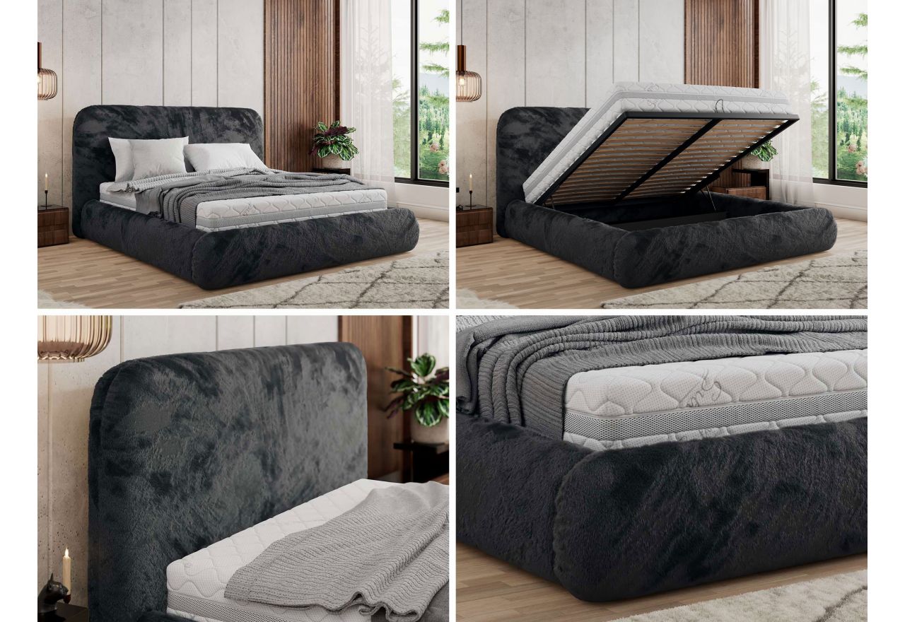 Łóżko tapicerowane BENEA CLASSIC 160x200 - materac multipocket - ciemnoszary, plusz