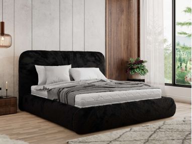 Łóżko tapicerowane BENEA CLASSIC 140x200 - czarny, plusz