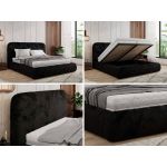 Łóżko tapicerowane BENEA CLASSIC 160x200 - materac piankowy - czarny, plusz