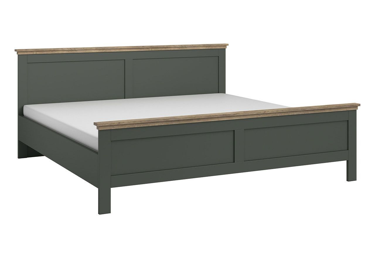 Drewniane podwójne łóżko 180x200 z opcją wyboru materaca i stelaża - ELVAS S Dąb Lefkas / Zielony