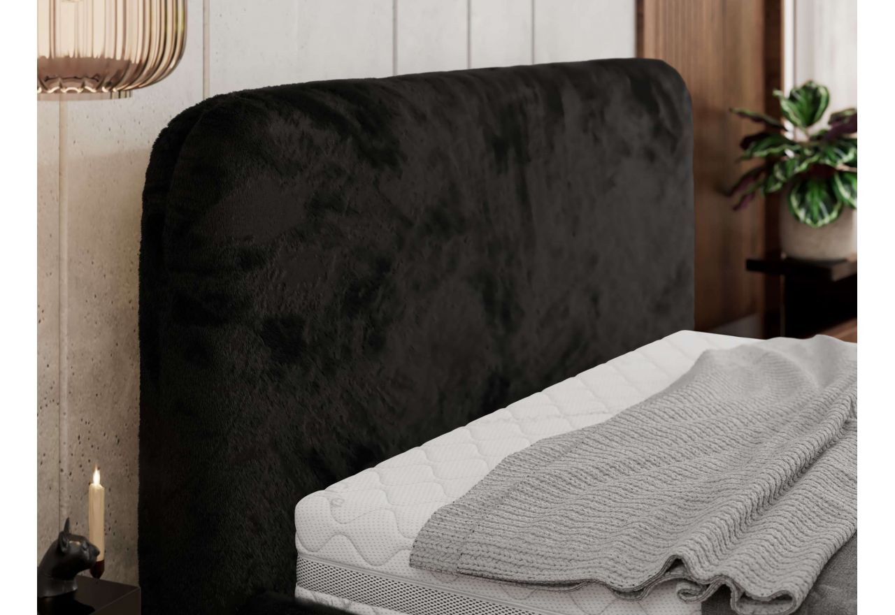 Łóżko tapicerowane BENEA CLASSIC 160x200 - materac pocket - czarny, plusz