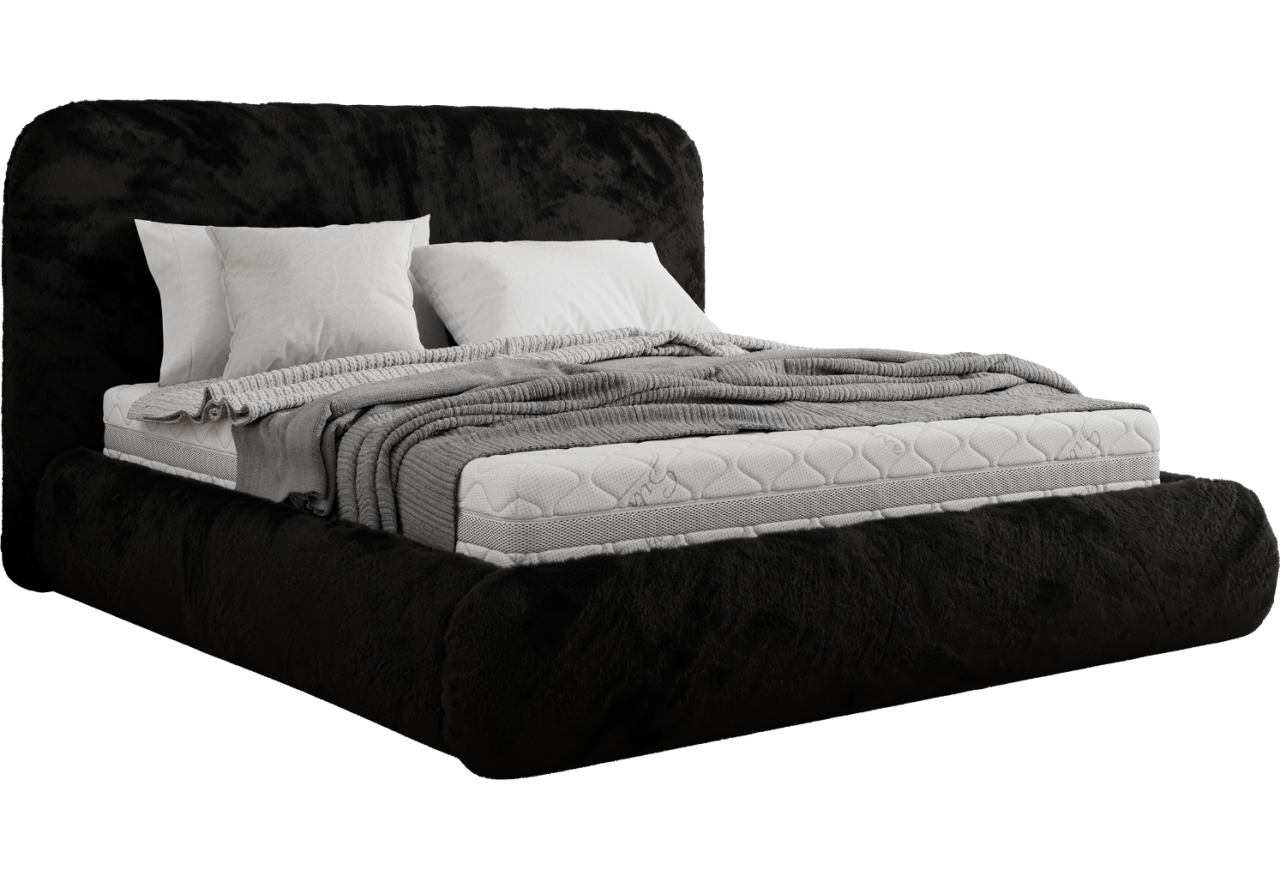 Łóżko tapicerowane BENEA CLASSIC 200x200 - materac pocket - czarny, plusz