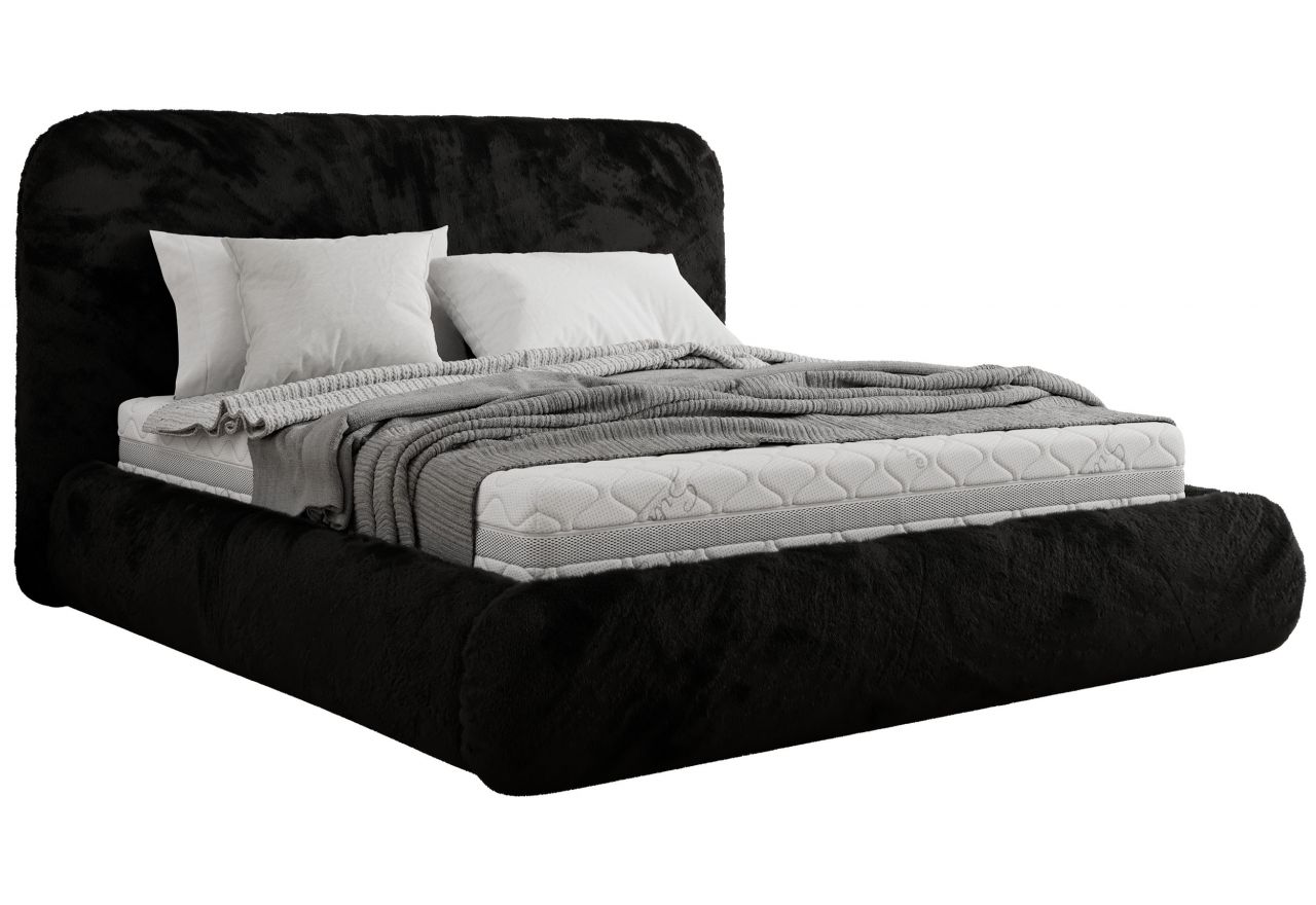 Łóżko tapicerowane BENEA CLASSIC 140x200 - materac multipocket - czarny, plusz
