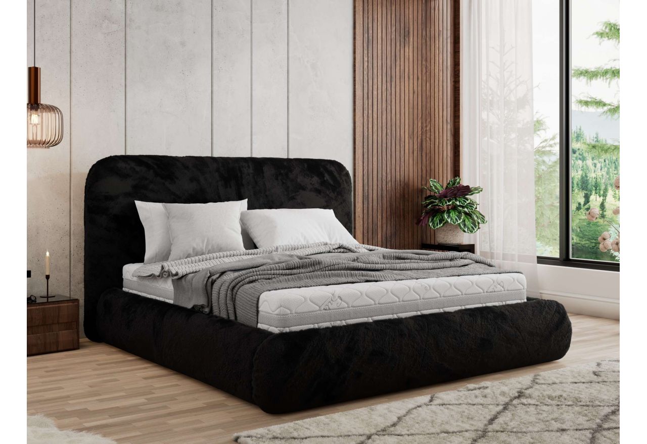 Łóżko tapicerowane BENEA CLASSIC 160x200 - materac multipocket - czarny, plusz