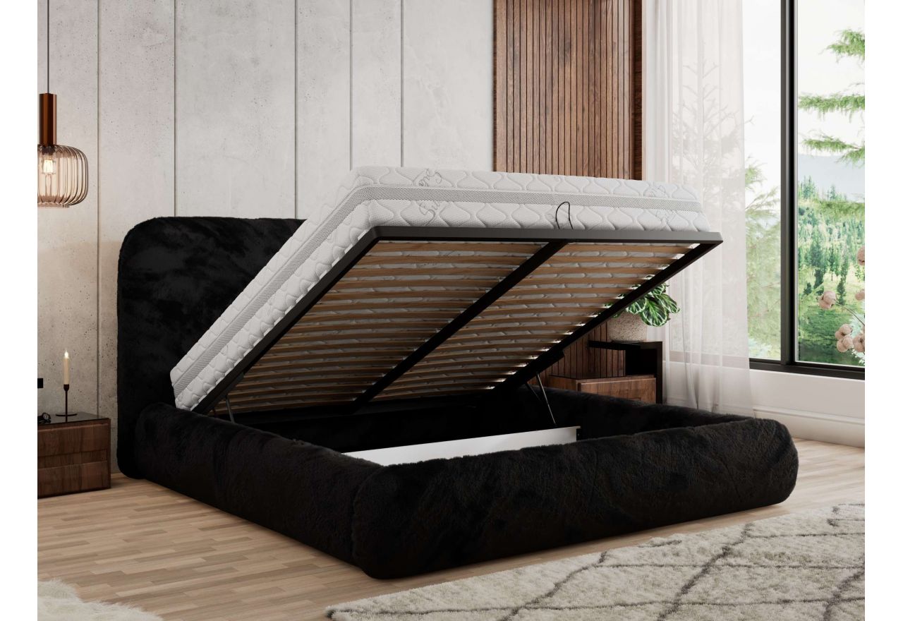Łóżko tapicerowane BENEA CLASSIC 180x200 - materac multipocket - czarny, plusz