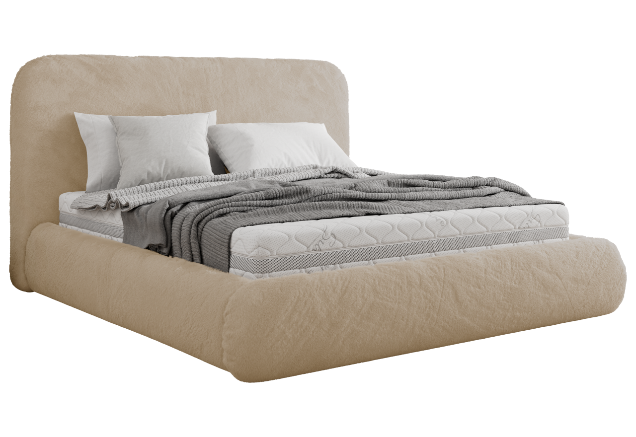 Łóżko tapicerowane BENEA CLASSIC 180x200 - materac piankowy - kremowy, plusz