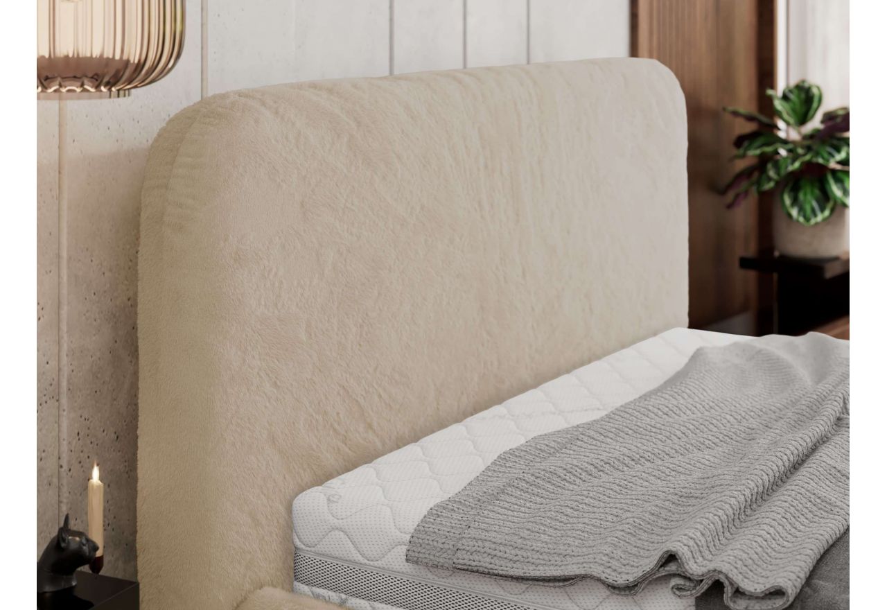 Łóżko tapicerowane BENEA CLASSIC 160x200 - materac multipocket - kremowy, plusz