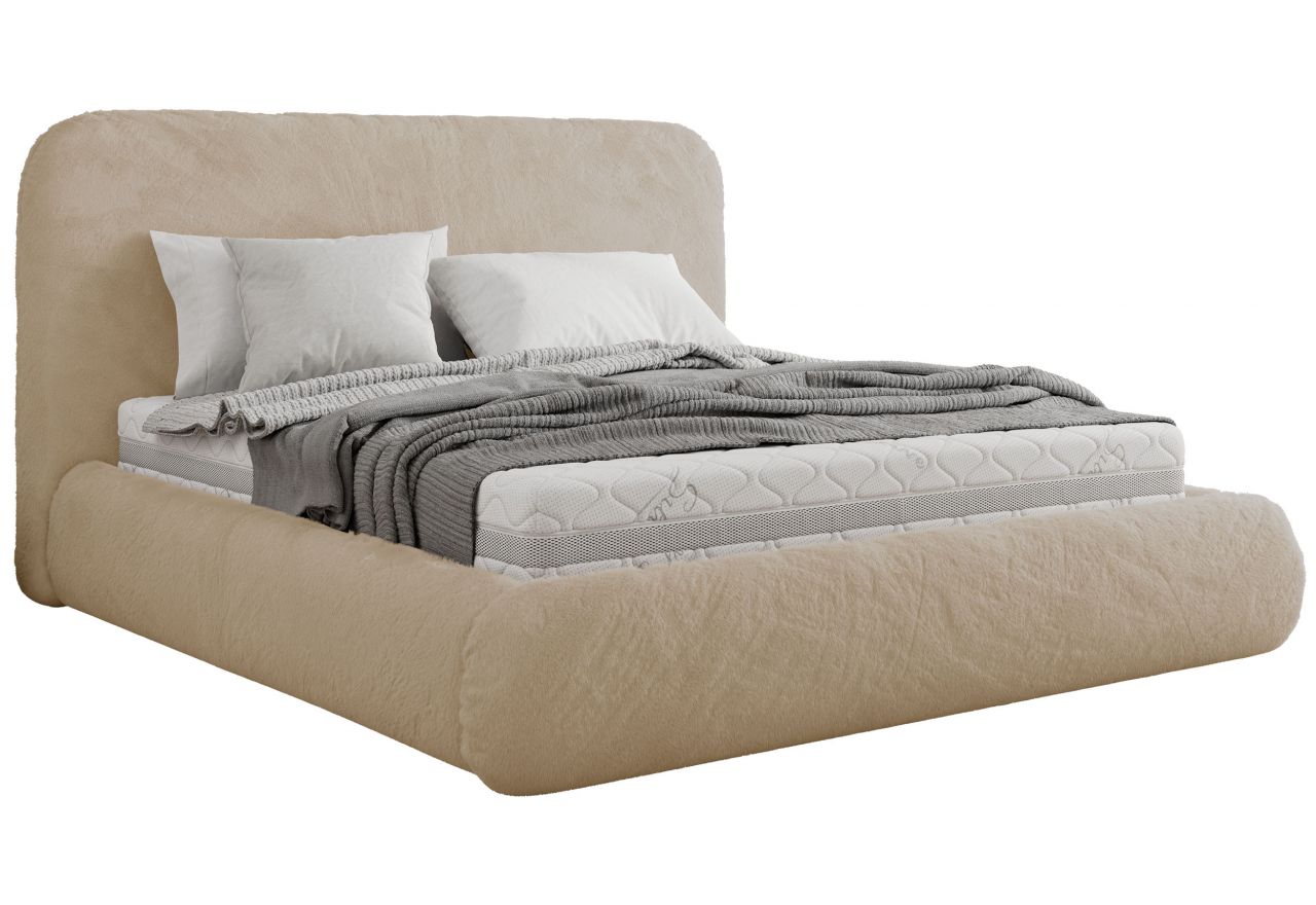 Łóżko tapicerowane BENEA CLASSIC 160x200 - materac multipocket - kremowy, plusz