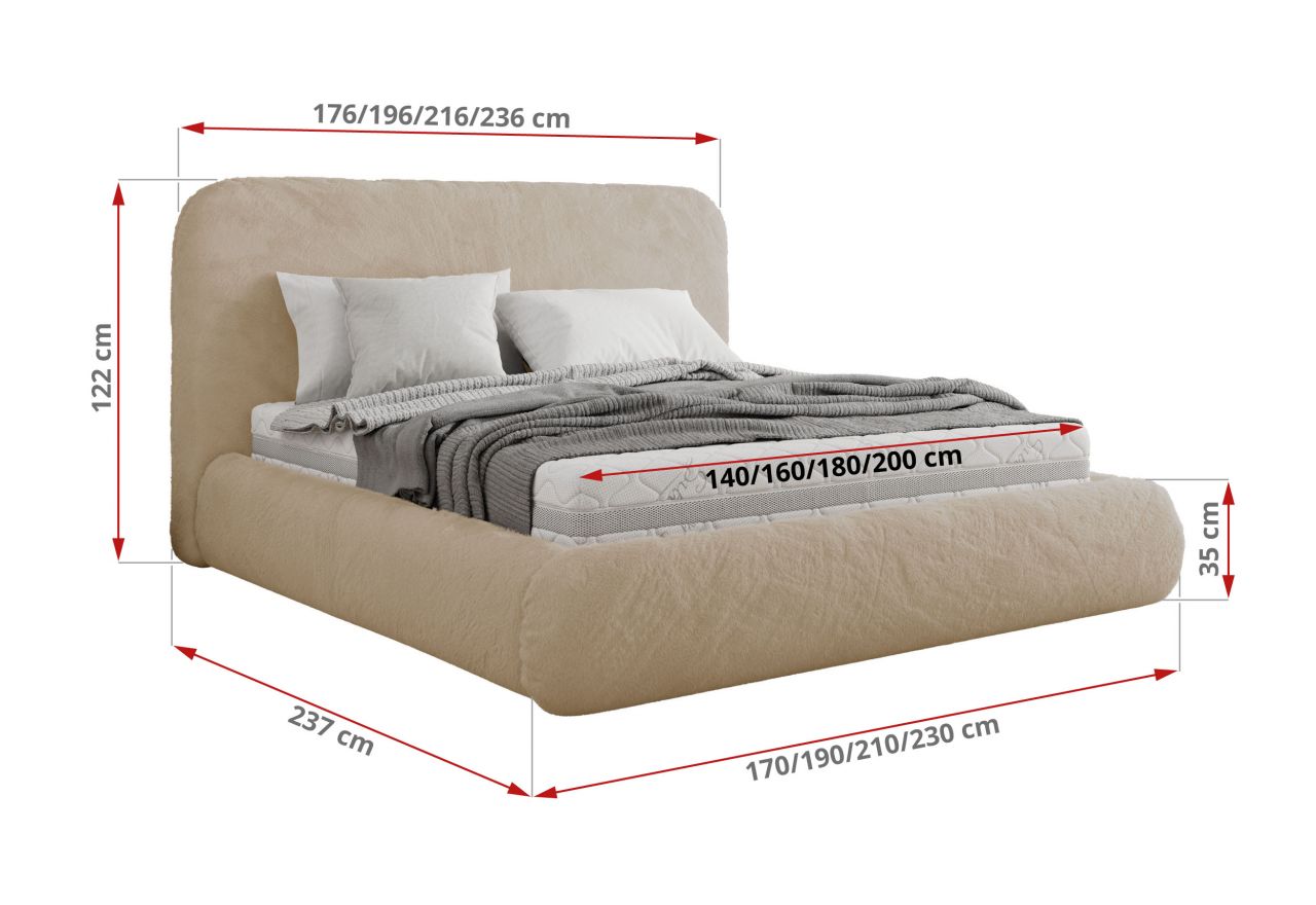Łóżko tapicerowane BENEA CLASSIC 180x200 - materac multipocket - kremowy, plusz