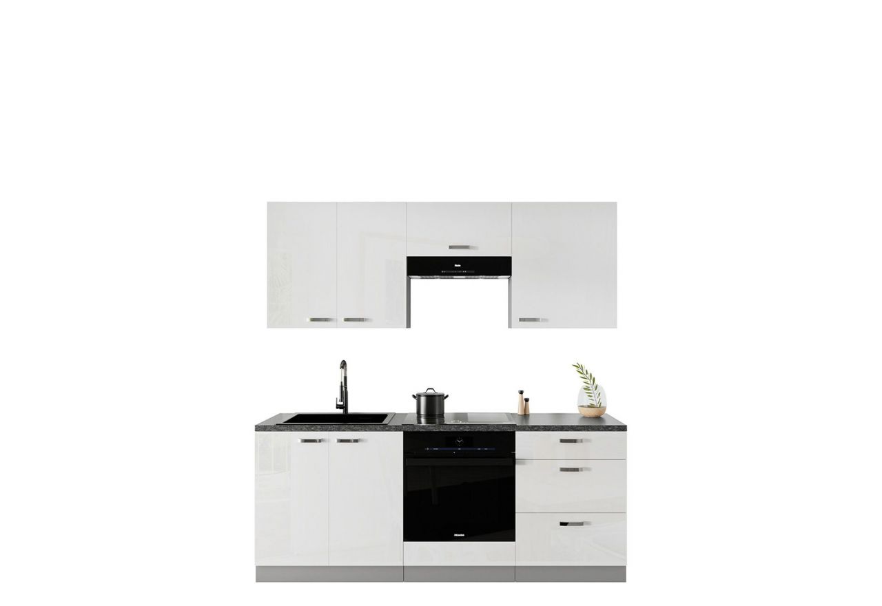 Biały zestaw modułowych mebli kuchennych, komplet szafek BLANCO 200 cm - Szary / biały połysk
