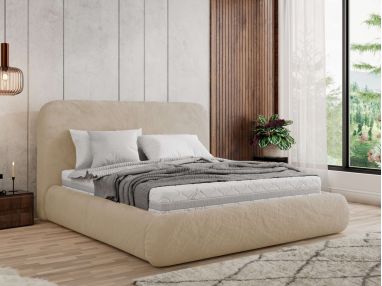 Łóżko tapicerowane BENEA CLASSIC 200x200 - materac multipocket - kremowy, plusz