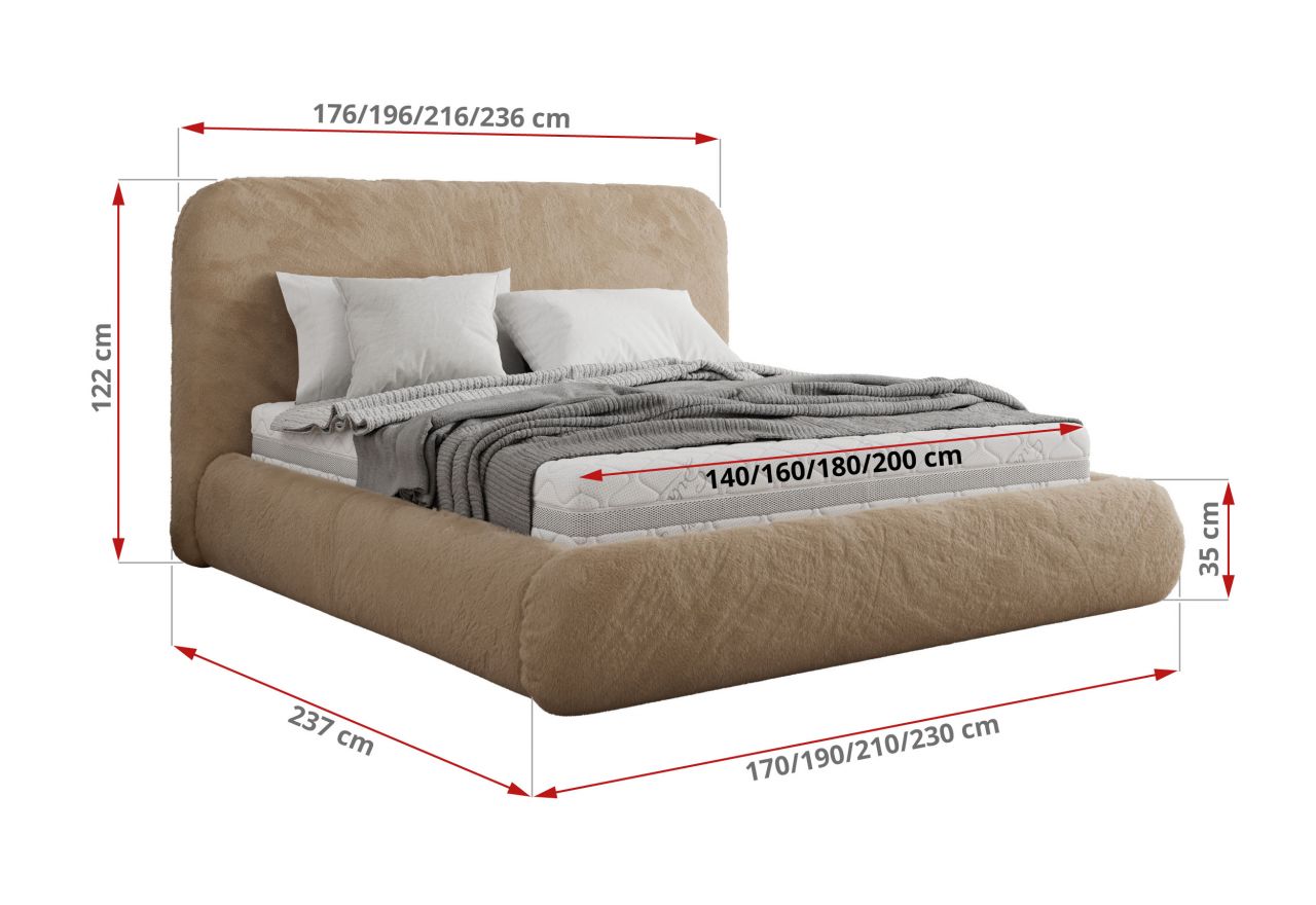 Łóżko tapicerowane BENEA CLASSIC 140x200 - materac piankowy - beżowy, plusz