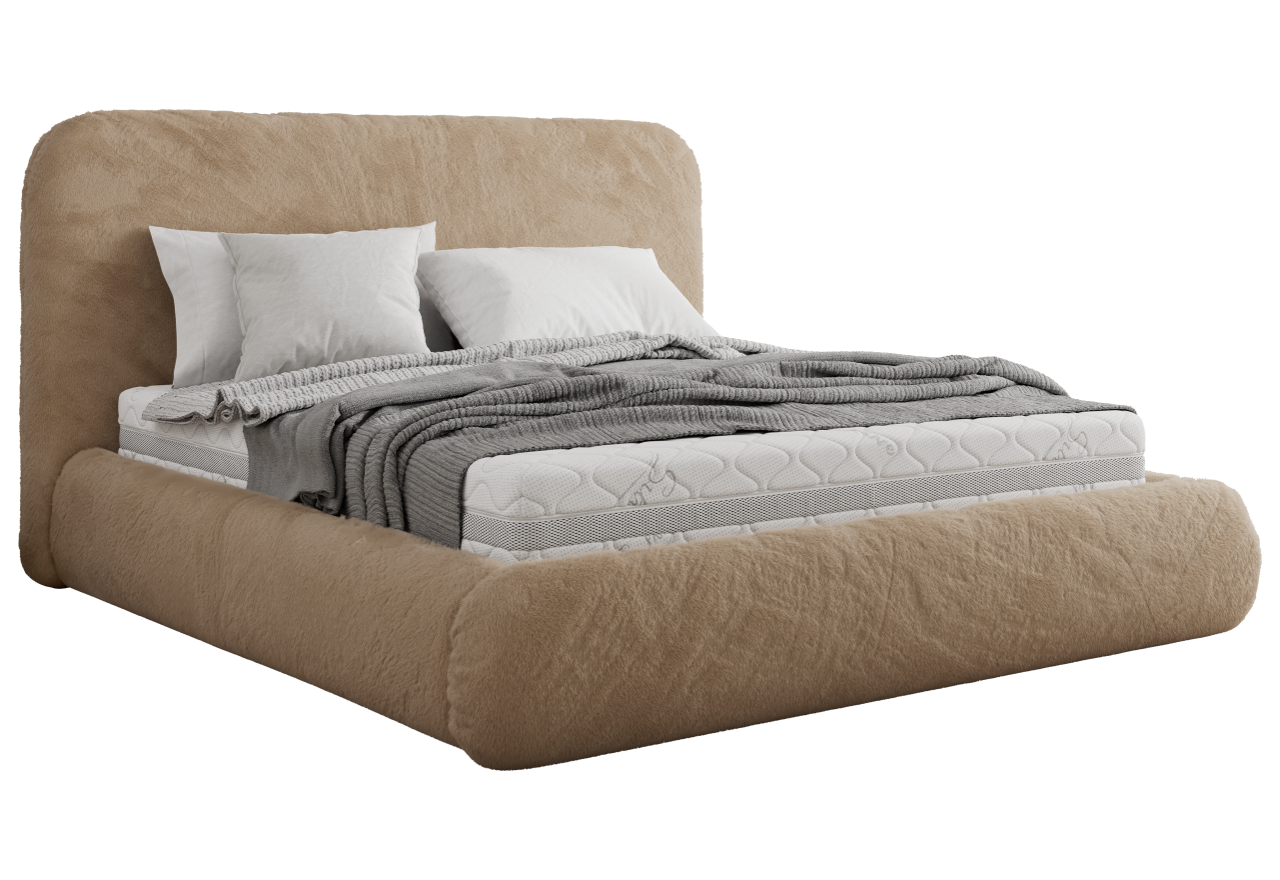 Łóżko tapicerowane BENEA CLASSIC 140x200 - materac pocket - beżowy, plusz