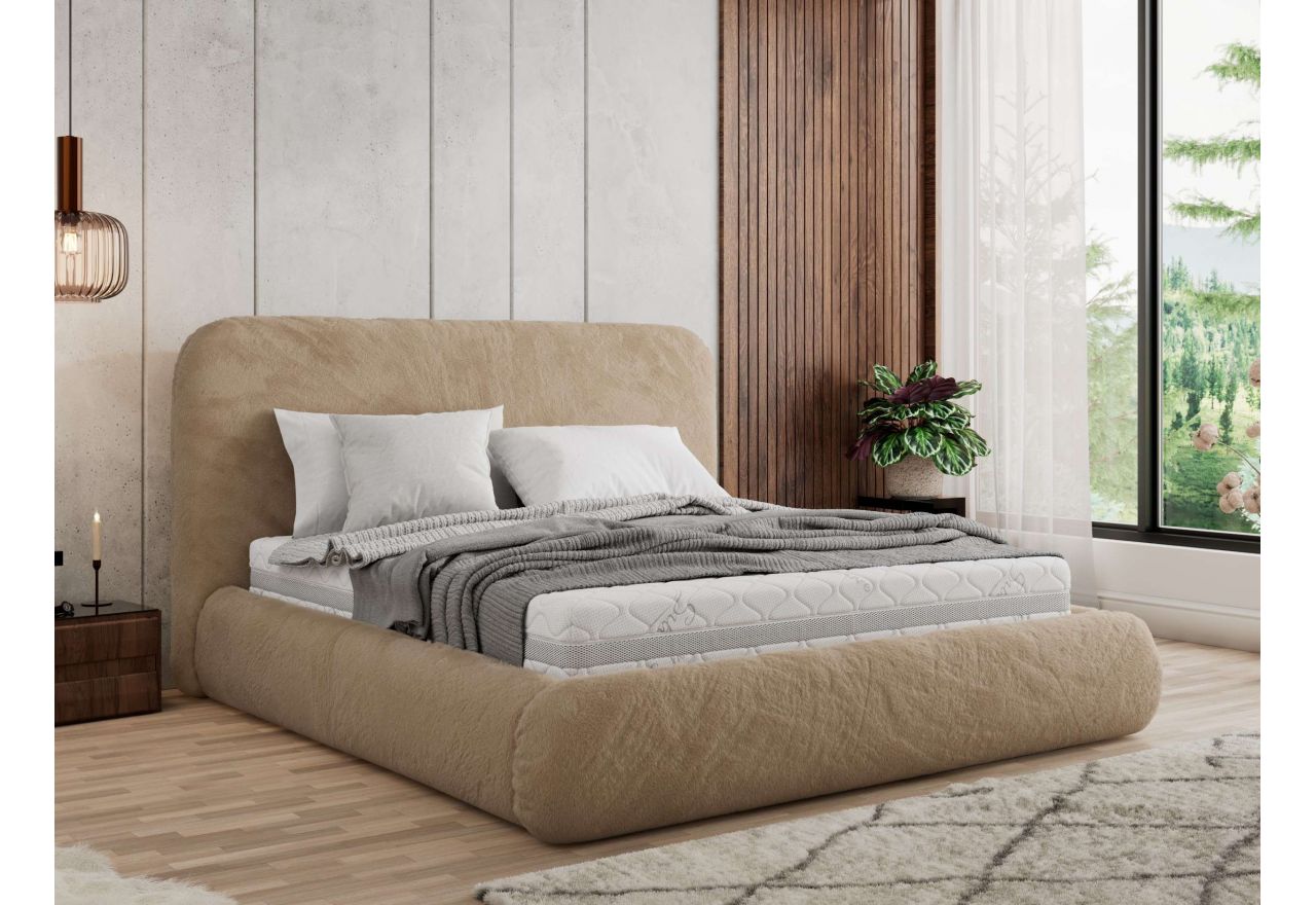 Łóżko tapicerowane BENEA CLASSIC 160x200 - materac pocket - beżowy, plusz