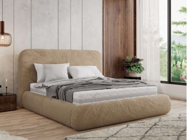 Łóżko tapicerowane BENEA CLASSIC 140x200 - materac multipocket - beżowy, plusz