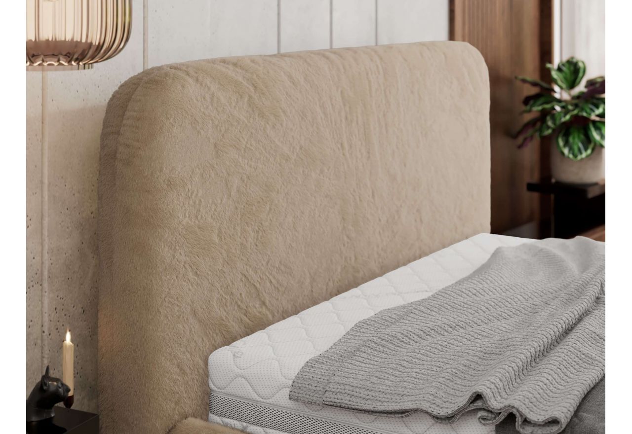 Łóżko tapicerowane BENEA CLASSIC 200x200 - materac multipocket - beżowy, plusz