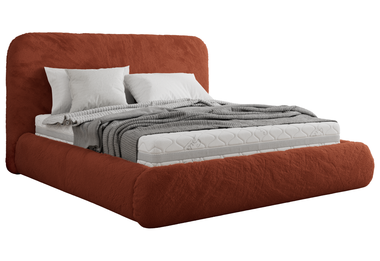 Łóżko tapicerowane BENEA CLASSIC 180x200 - materac piankowy - pomarańczowy, plusz