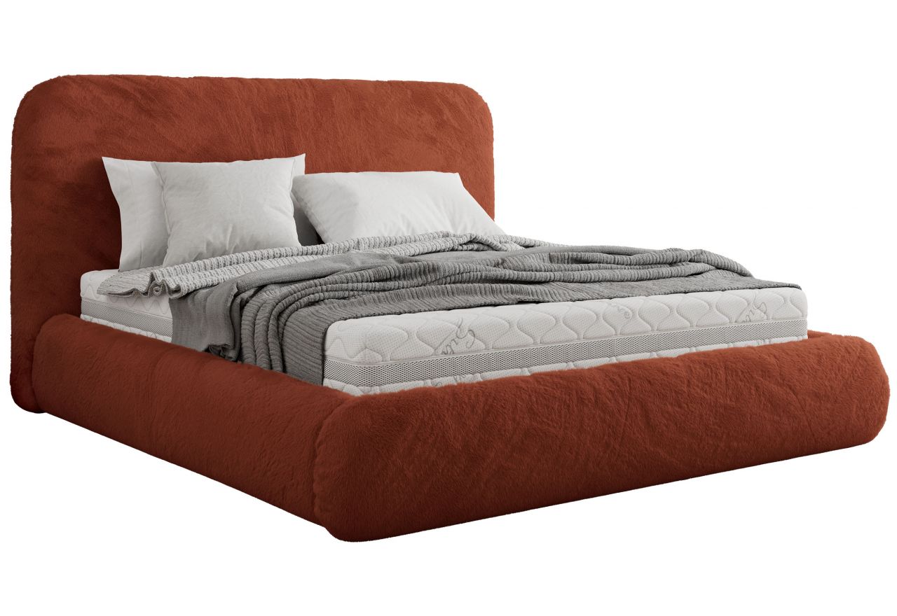 Łóżko tapicerowane BENEA CLASSIC 180x200 - materac piankowy - pomarańczowy, plusz