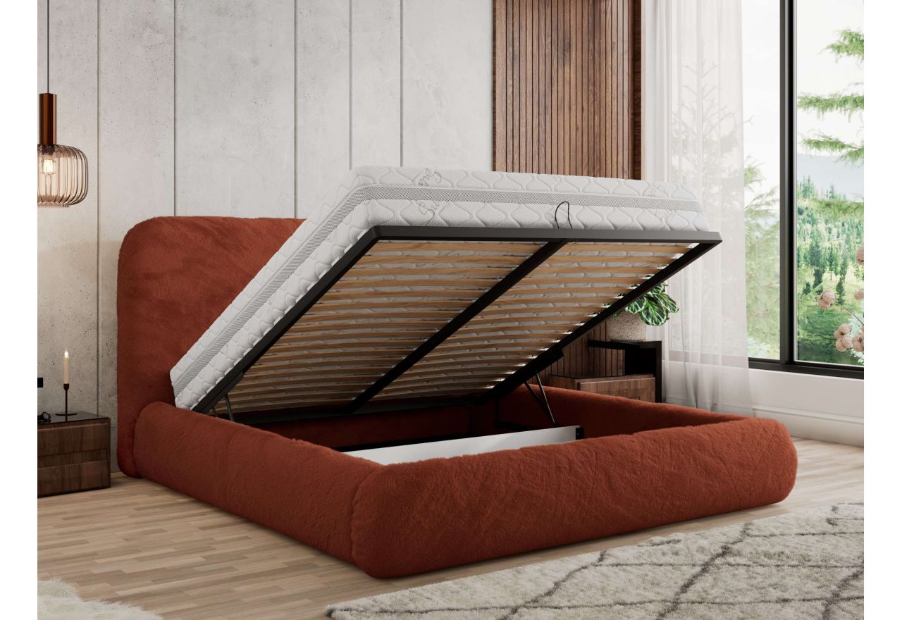 Łóżko tapicerowane BENEA CLASSIC 180x200 - materac multipocket - pomarańczowy, plusz