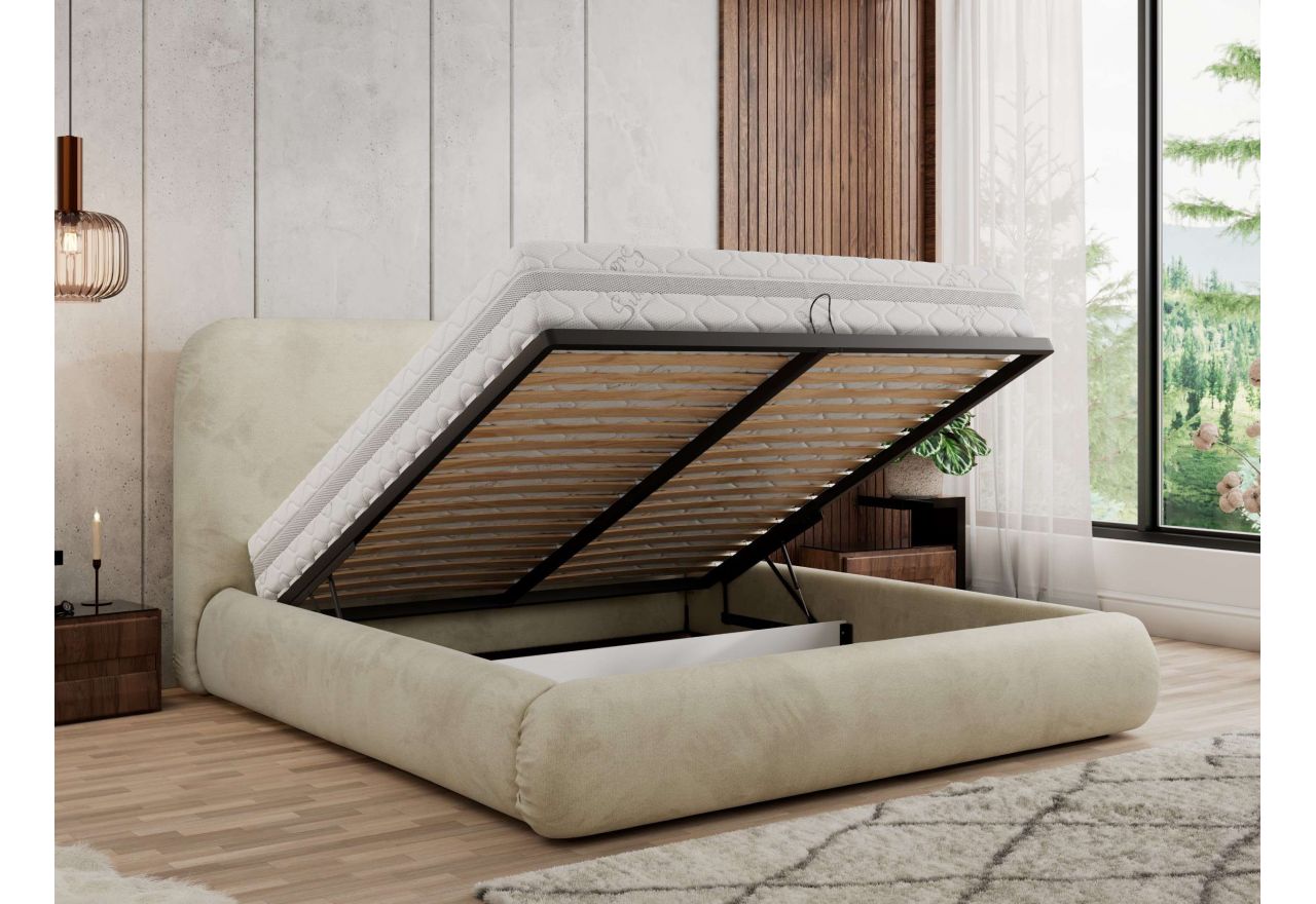 Łóżko tapicerowane BENEA CLASSIC 200x200 - beżowy, welwet