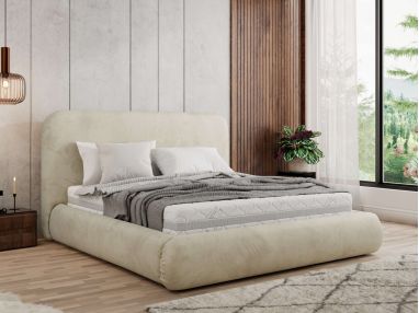 Łóżko tapicerowane BENEA CLASSIC 160x200 - materac piankowy - beżowy, welwet