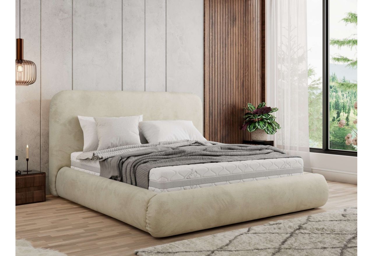 Łóżko tapicerowane BENEA CLASSIC 140x200 - materac pocket - beżowy, welwet