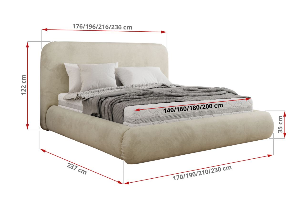 Łóżko tapicerowane BENEA CLASSIC 200x200 - materac pocket - beżowy, welwet