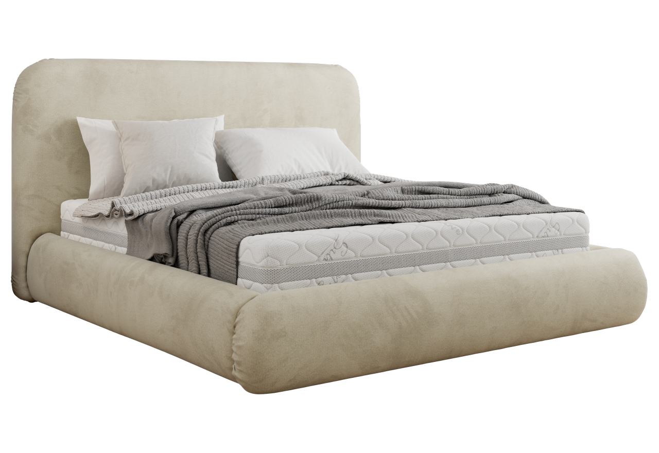 Łóżko tapicerowane BENEA CLASSIC 200x200 - materac multipocket - beżowy, welwet