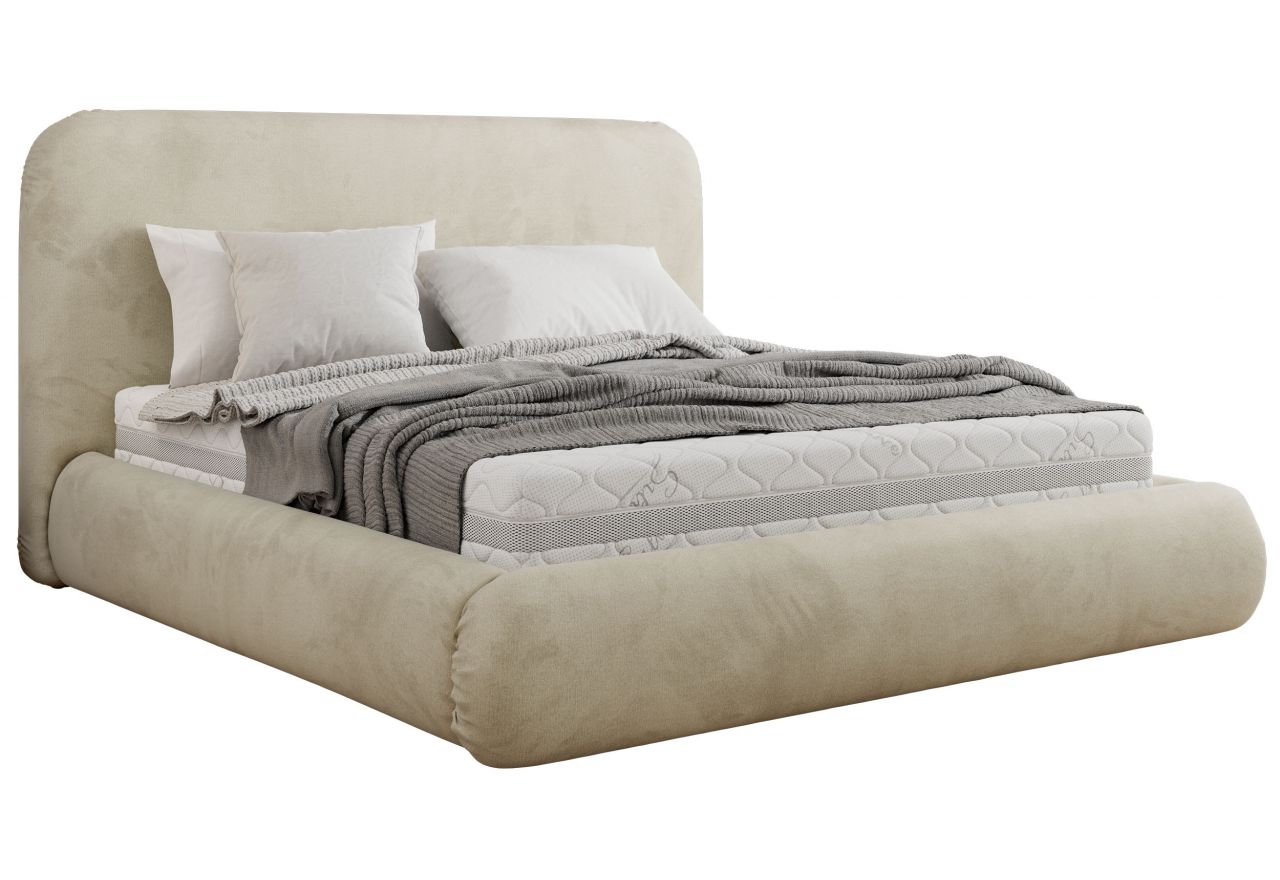 Łóżko tapicerowane BENEA CLASSIC 200x200 - materac multipocket - beżowy, welwet