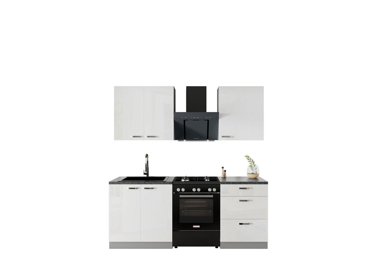 Komplet, zestaw mebli kuchennych w białym połysku BLANCO 140 cm (200 cm) - Szary / biały połysk