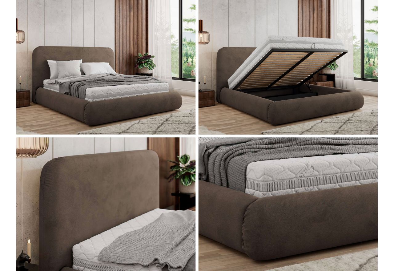 Łóżko tapicerowane BENEA CLASSIC 140x200 - materac piankowy - brązowy, welwet