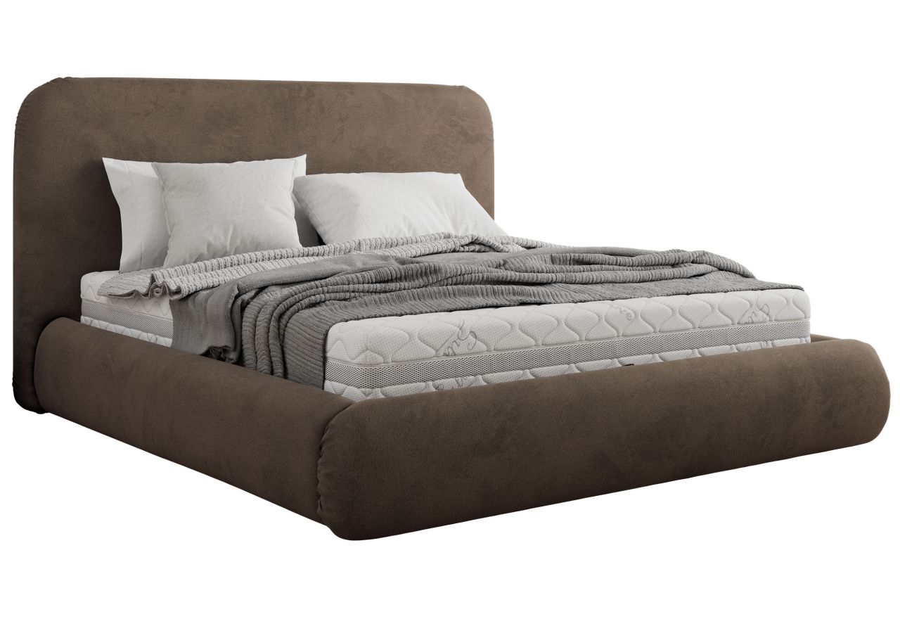 Łóżko tapicerowane BENEA CLASSIC 140x200 - materac piankowy - brązowy, welwet