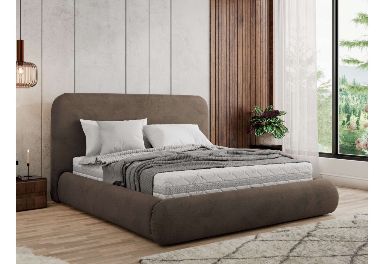 Łóżko tapicerowane BENEA CLASSIC 200x200 - materac piankowy - brązowy, welwet