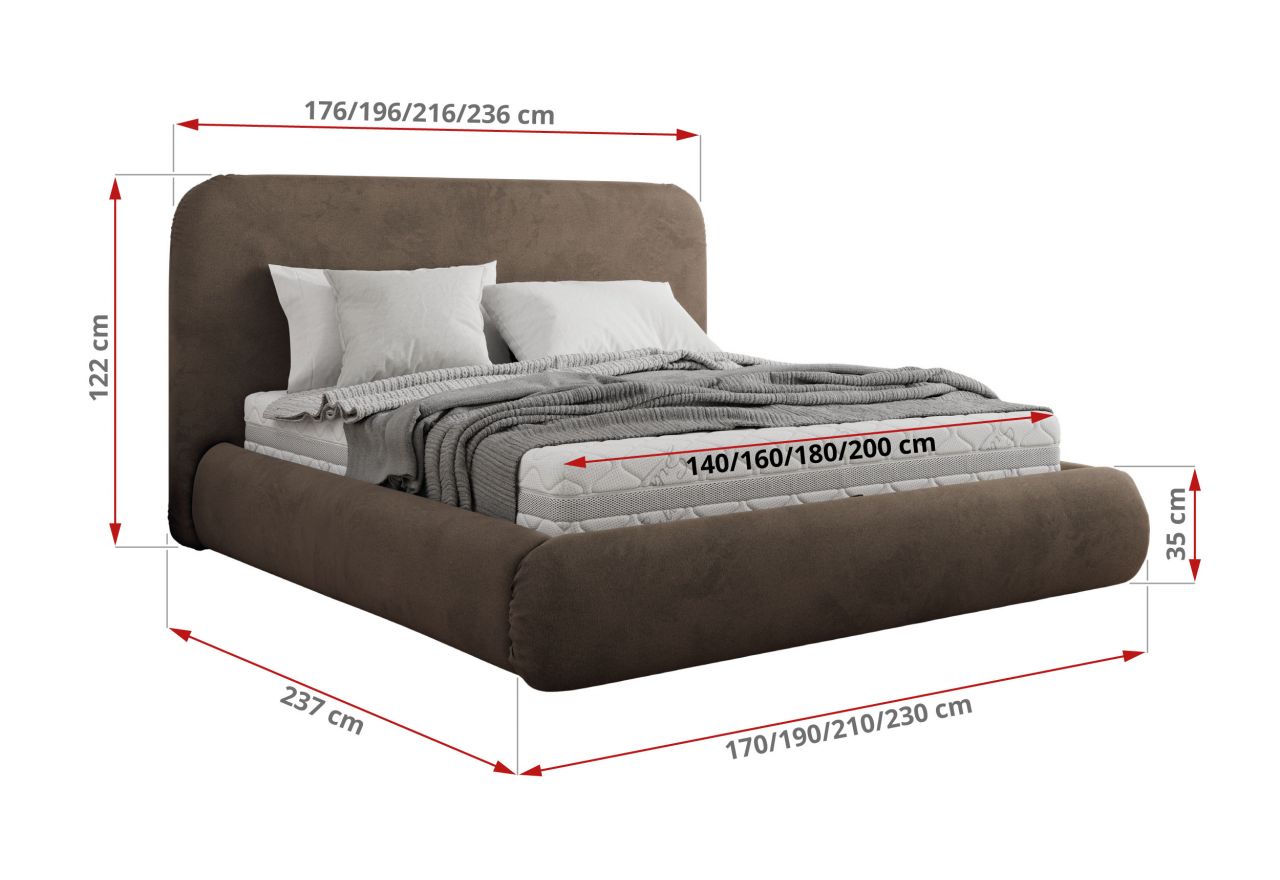 Łóżko tapicerowane BENEA CLASSIC 140x200 - materac pocket - brązowy, welwet