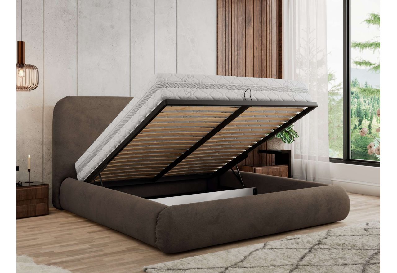 Łóżko tapicerowane BENEA CLASSIC 200x200 - materac multipocket - brązowy, welwet