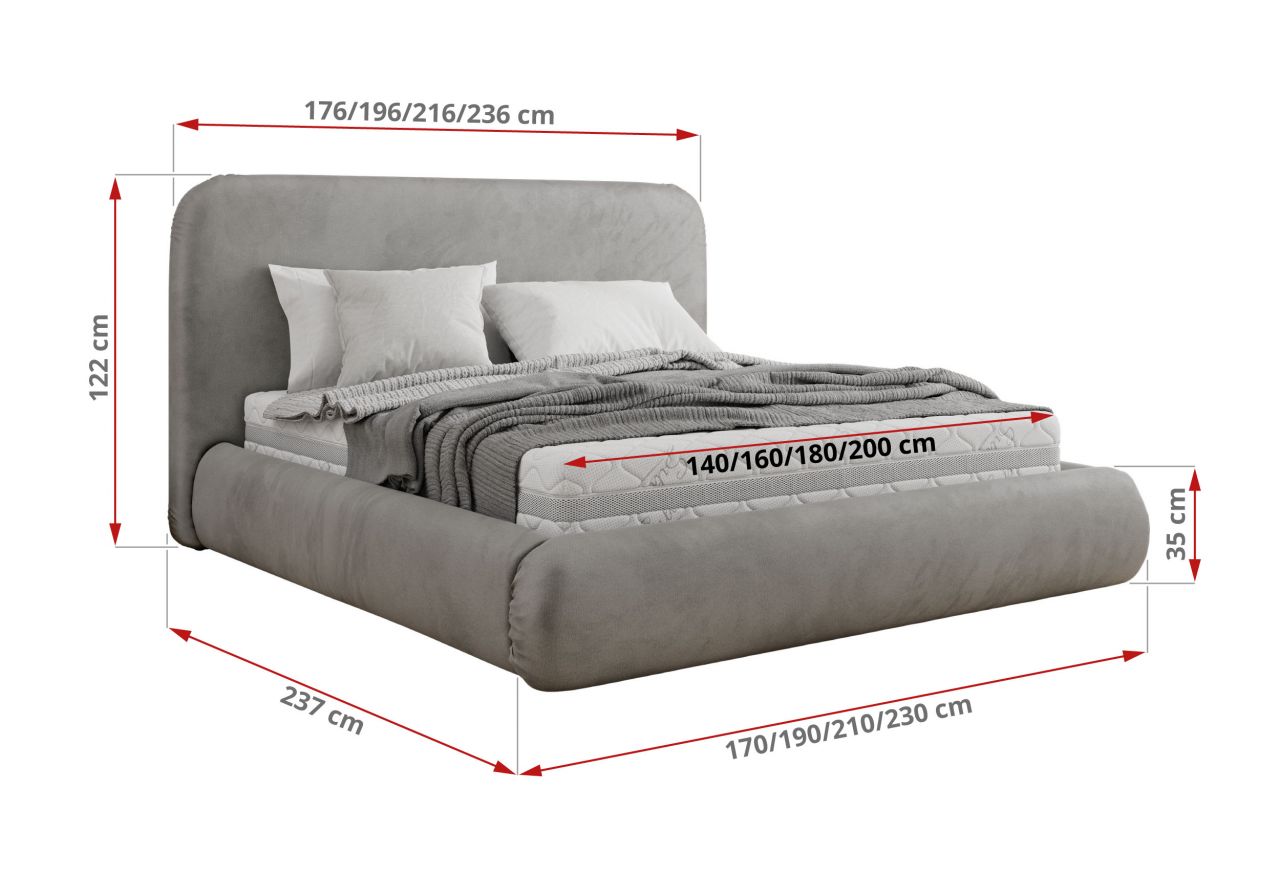 Łóżko tapicerowane BENEA CLASSIC 160x200 - materac piankowy - jasnoszary, welwet