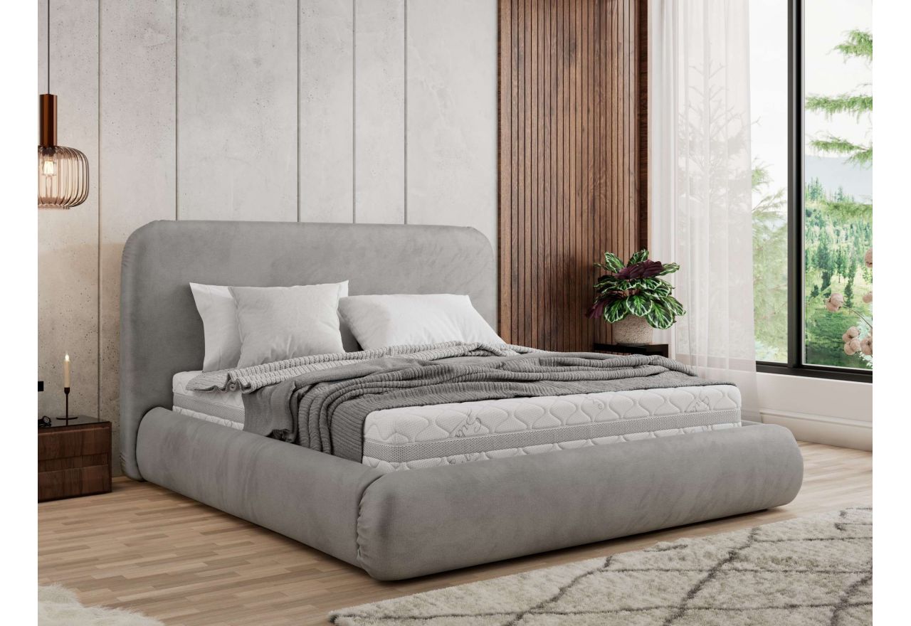 Łóżko tapicerowane BENEA CLASSIC 180x200 - materac pocket - jasnoszary, welwet